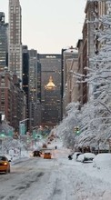 Scaricare immagine Roads, Cities, Landscape, Snow, Winter sul telefono gratis.