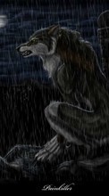 Scaricare immagine Rain, Fantasy, Wolfs, Animals sul telefono gratis.