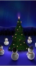 Scaricare immagine Fir-trees, Background, Snowman, New Year, Holidays sul telefono gratis.