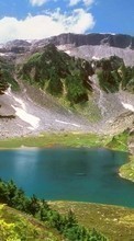 Scaricare immagine Landscape, Mountains, Fir-trees, Lakes sul telefono gratis.