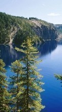 Scaricare immagine Landscape, Mountains, Fir-trees, Lakes sul telefono gratis.
