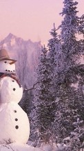 Scaricare immagine Landscape, Winter, New Year, Snow, Fir-trees, Christmas, Xmas, Snowman sul telefono gratis.