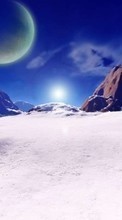 Scaricare immagine Winter, Fantasy, Sky, Planets, Mountains, Sun sul telefono gratis.