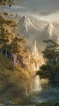 Scaricare immagine Fantasy, Mountains, Landscape, Castles sul telefono gratis.