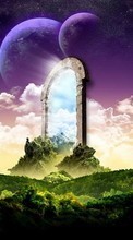 Scaricare immagine Fantasy, Sky, Clouds, Landscape, Planets sul telefono gratis.