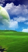 Scaricare immagine Background, Moon, Sky, Clouds, Landscape, Planets, Grass sul telefono gratis.
