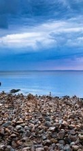 Scaricare immagine Pebble, Sea, Clouds, Landscape, Beach sul telefono gratis.