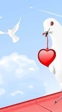 Scaricare immagine Pigeons, Sky, Birds, Pictures, Hearts sul telefono gratis.