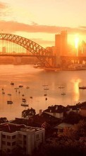 Scaricare immagine Cities, Boats, Bridges, Landscape, Sydney, Sunset sul telefono gratis.