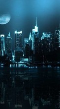 Scaricare immagine Cities, Moon, Night, Landscape sul telefono gratis.