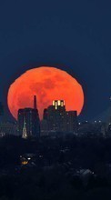 Scaricare immagine Cities, Moon, Landscape, Sunset sul telefono gratis.