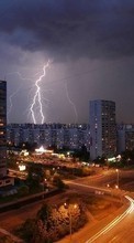 Scaricare immagine Cities, Lightning, Night, Landscape sul telefono gratis.