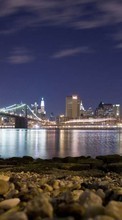 Scaricare immagine Cities, Bridges, Night, Landscape, Rivers sul telefono gratis.