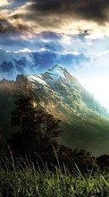 Scaricare immagine Mountains, Moon, Clouds, Landscape sul telefono gratis.