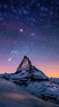 Scaricare immagine Mountains, Night, Landscape, Snow, Stars sul telefono gratis.
