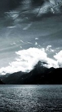 Scaricare immagine Mountains, Clouds, Lakes, Landscape sul telefono gratis.