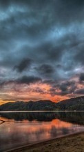 Scaricare immagine Mountains, Clouds, Landscape, Rivers, Sunset sul telefono gratis.