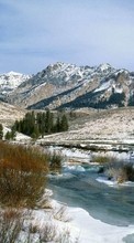 Scaricare immagine 800x480 Landscape, Winter, Rivers, Mountains, Snow sul telefono gratis.