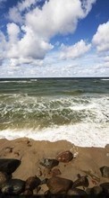 Scaricare immagine Landscape, Water, Stones, Sky, Sea, Clouds, Beach sul telefono gratis.