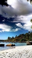 Scaricare immagine Landscape, Water, Stones, Sky, Sea, Beach, Palms sul telefono gratis.