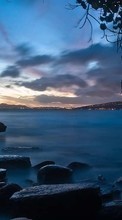 Scaricare immagine 240x400 Landscape, Water, Sunset, Stones, Sky, Sea sul telefono gratis.