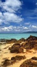 Scaricare immagine Stones, Sea, Clouds, Landscape, Beach sul telefono gratis.