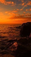 Scaricare immagine Stones, Sea, Clouds, Landscape, Waves, Sunset sul telefono gratis.