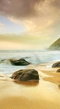 Scaricare immagine Stones, Sea, Landscape, Beach, Sunset sul telefono gratis.