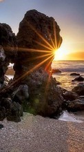 Scaricare immagine Stones, Sea, Landscape, Beach, Sunset sul telefono gratis.
