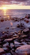 Scaricare immagine 320x480 Landscape, Sunset, Stones, Sea sul telefono gratis.
