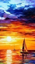 Scaricare immagine Landscape, Sunset, Sky, Art, Sea, Paintings sul telefono gratis.