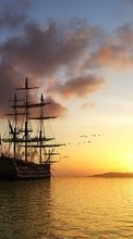 Scaricare immagine Ships, Sea, Landscape, Sunset sul telefono gratis.