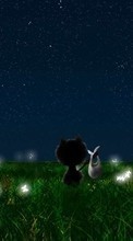 Scaricare immagine 320x480 Landscape, Cats, Grass, Night, Moon, Drawings sul telefono gratis.