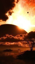 Scaricare immagine Universe, Clouds, Landscape, Planets, Sunset sul telefono gratis.
