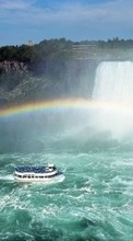 Scaricare immagine Boats, Landscape, Rainbow, Waterfalls sul telefono gratis.