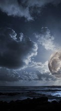 Scaricare immagine Moon, Sea, Sky, Clouds, Landscape sul telefono gratis.