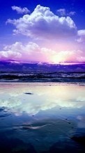 Scaricare immagine Moon, Sea, Sky, Clouds, Landscape, Sunset sul telefono gratis.