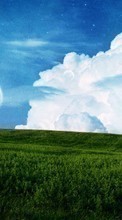Scaricare immagine Moon, Sky, Clouds, Landscape, Planets, Fields sul telefono gratis.