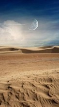 Scaricare immagine Moon, Clouds, Landscape, Sand, Desert sul telefono gratis.