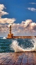 Scaricare immagine Lighthouses, Sea, Sky, Clouds, Landscape, Waves sul telefono gratis.