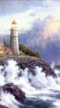 Scaricare immagine Landscape, Sky, Sea, Drawings, Lighthouses sul telefono gratis.