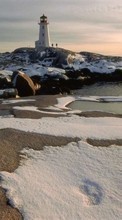 Scaricare immagine Lighthouses, Sea, Landscape, Snow sul telefono gratis.