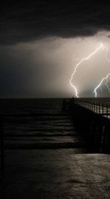 Scaricare immagine Lightning, Sea, Night, Landscape sul telefono gratis.