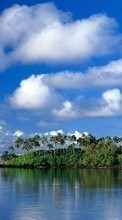 Scaricare immagine Sea, Sky, Clouds, Palms, Landscape sul telefono gratis.