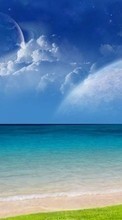 Scaricare immagine Sea, Sky, Clouds, Landscape, Planets, Water sul telefono gratis.