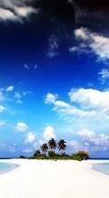 Scaricare immagine Sea, Clouds, Palms, Landscape, Sand sul telefono gratis.