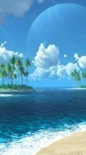 Scaricare immagine Sea, Clouds, Palms, Landscape, Beach sul telefono gratis.