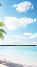 Scaricare immagine Sea, Palms, Landscape, Beach sul telefono gratis.