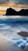 Scaricare immagine Sea, Landscape, Beach, Waves, Sunset sul telefono gratis.