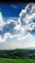 Scaricare immagine Sky, Clouds, Landscape, Fields, Stars sul telefono gratis.